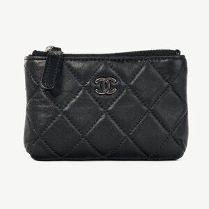 Chanel Black Lambskin Quilted Leather CC Key Holder